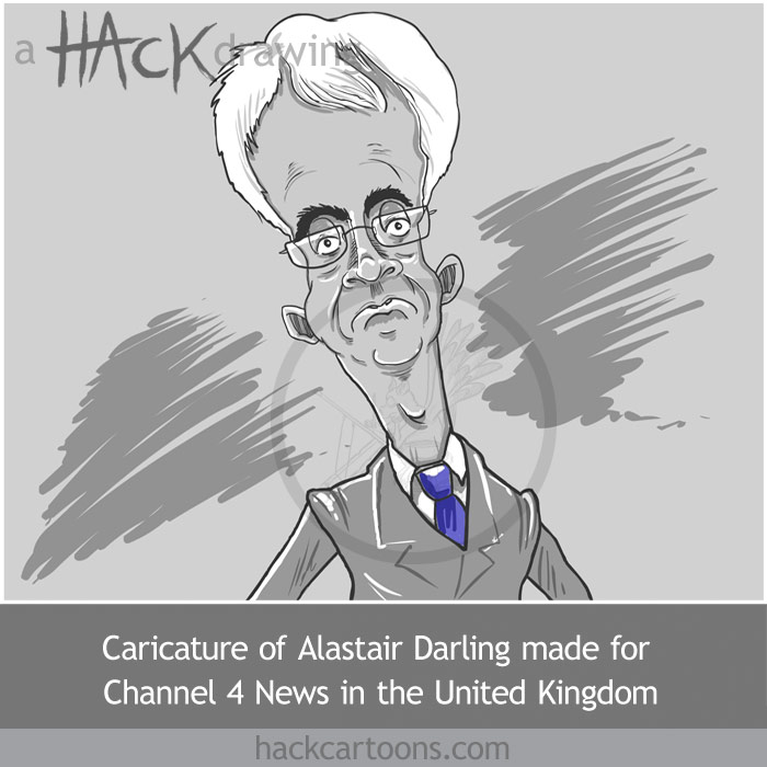 cartoon caricature of Alastair Darling MP, Chancellor of the Exchequer and MP for Edinburgh  South West. Art made by Matt Buck Hack cartoons