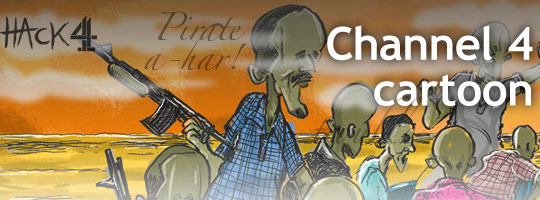 Somali pirates and oil supertanker kidnappers cartoon for Channel 4 News by Matt Buck Hack Cartoons. Copyright and all image rights Matt Buck Hack Cartoons