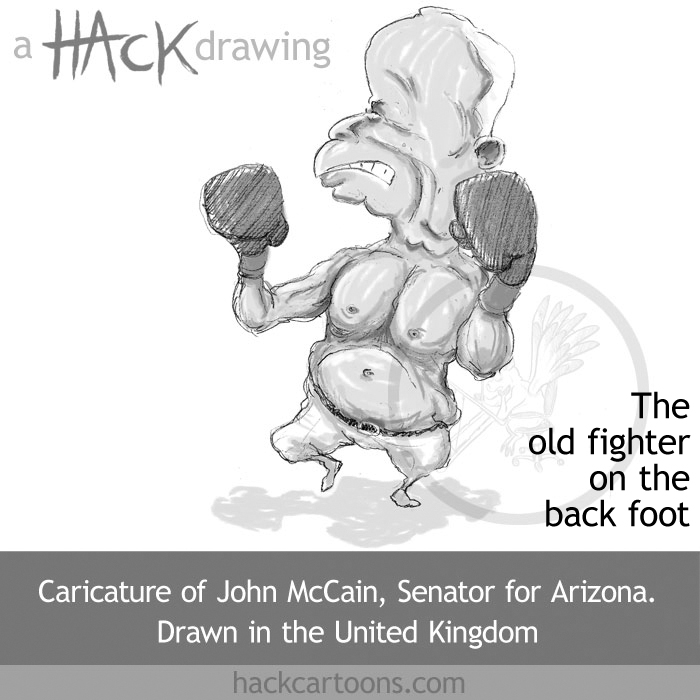 Cartoon caricature of John McCain as an old fighter, Senator for Arizona and republican candidate for the Presidency of the United States 2008. 