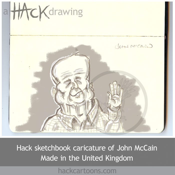 Cartoon caricature of John McCain, republican candidiate for Presidency of the United Staes. Made by matt Buck hack cartoons. Copyright and all image rights: Matt Buck Hack cartoons