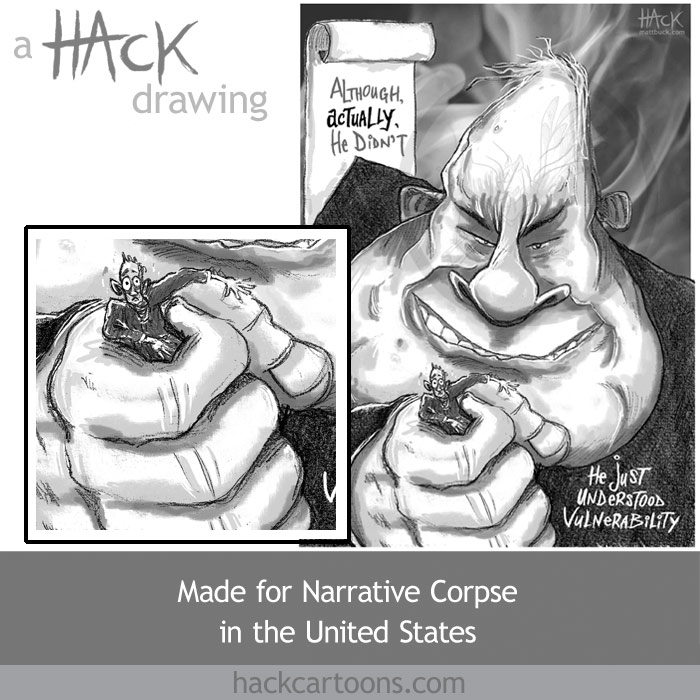 Hack cartoons comic strip contribution to the Narrative Corpse project in the USA