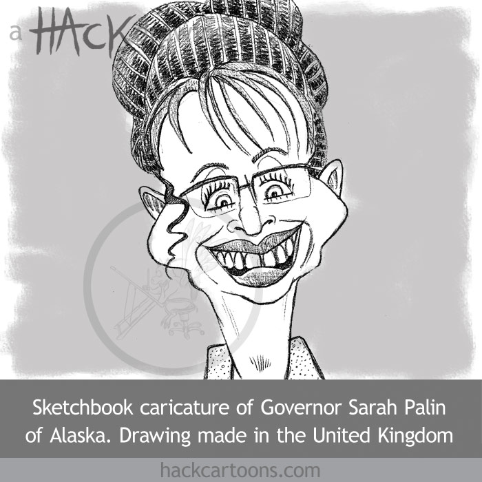 Cartoon caricature of Governor Sarah Palin of Alaska, election running mate of the Republican Party candidate for the Presidency of the United States, Senator John McCain of Arizona. Drawing by Matt Buck Hack cartoons. Copyright and all visual rights: Matt Buck